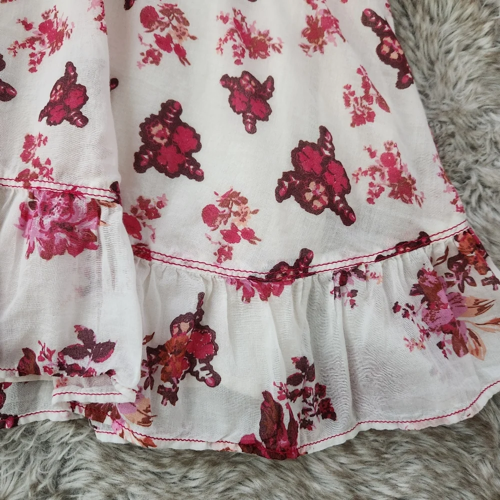 Free People Camella Mini Dress‎ White And Pink Floral Print Women's Size Large